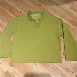 ZARA Olive Green Knit Long Sleeve Polo Shirt | Men’s Size L